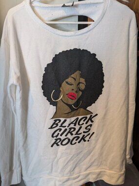 Woman Black Girls Rock Long Sleeve Shirt Size Medium With Open Back Htf!